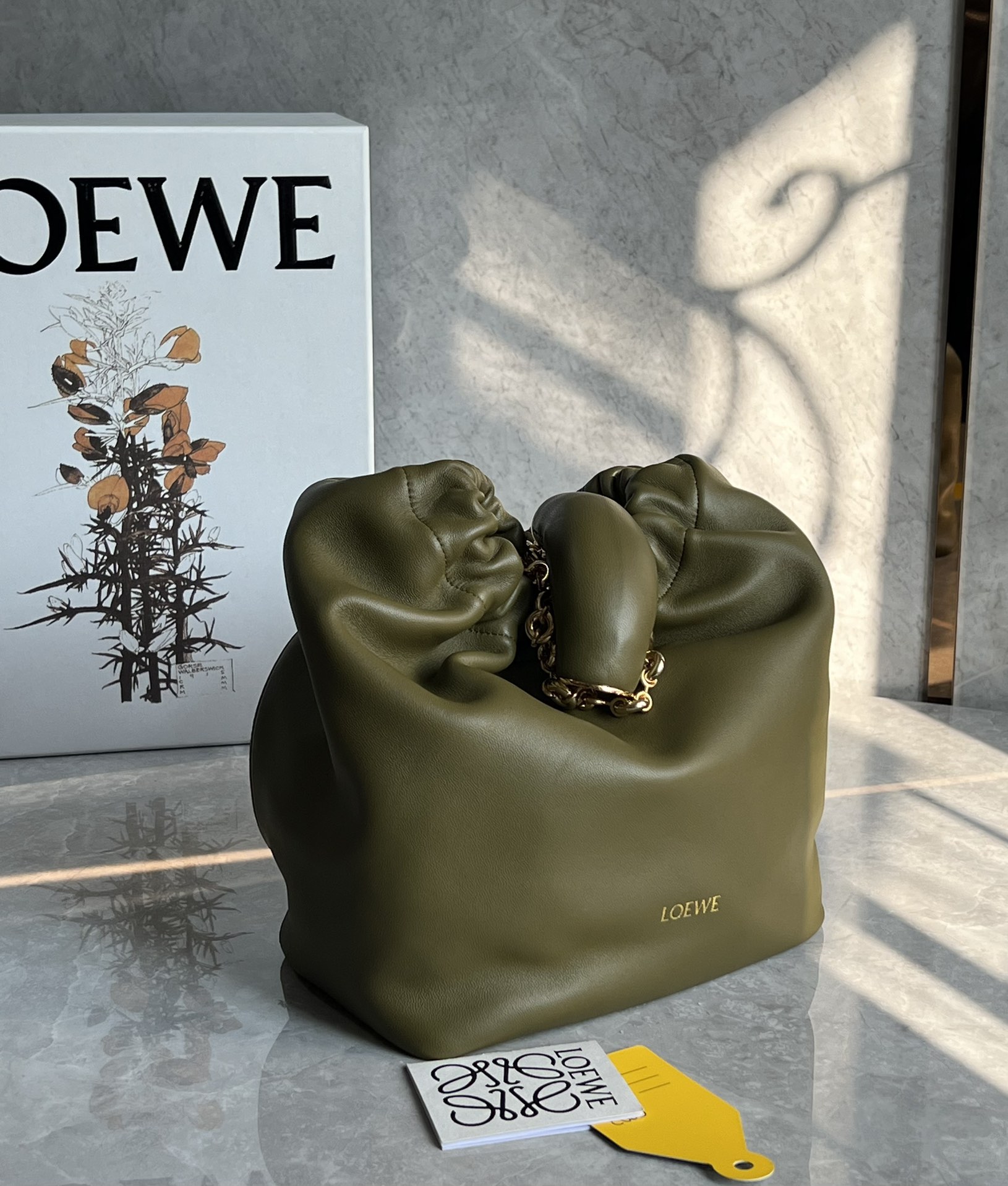 Loewe Medium Squeeze Bag in Mellow Nappa Lambskin Dark Khaki Green